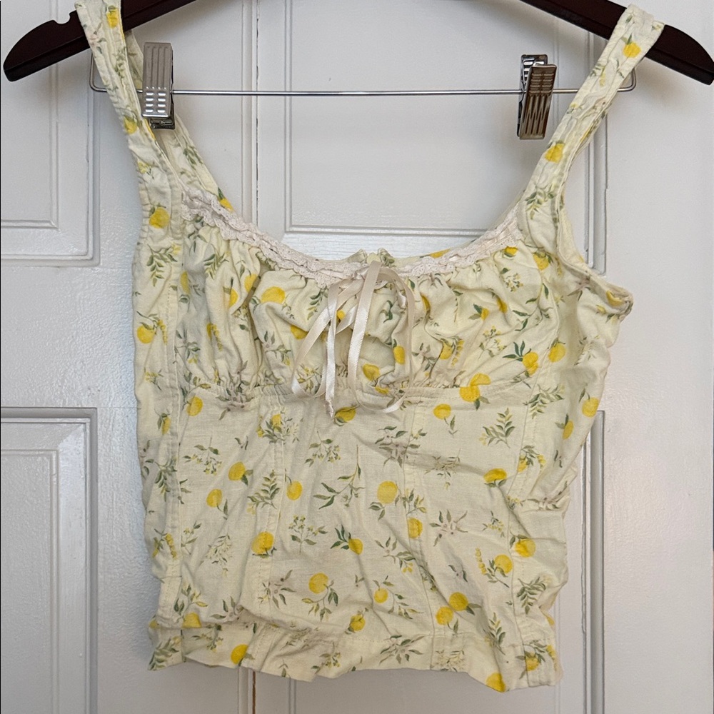 Urban Outfitters Lemon Print Camisole - Cream and Yellow